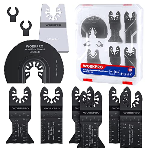 WORKPRO Oszillierendes Sägeblatt Set Multitool Zubehör, 10tlg. Oszillierende Klingen Sägeblätter Kit Oszillierwerkzeug Zubehör Set, Schneiden von Holz, Nägeln, Metall, Kunststoff von WORKPRO