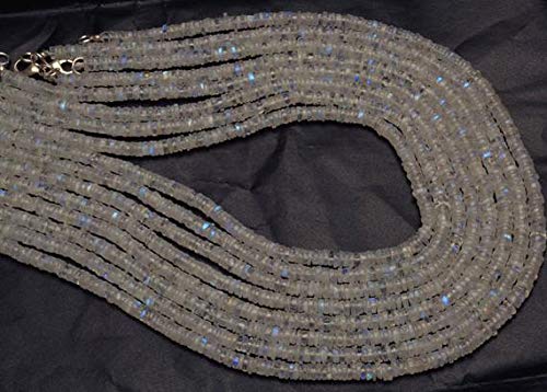 BEADS GEMSTONE 1 Strand Natural 16 inch AAA Blue Flash Top quality Rainbow Moonstone Smooth Reifen Shape Perlen Halskette 4MM Code-HIGH-21889, Edelstein Metall Stein von WORLD WIDE GEMS