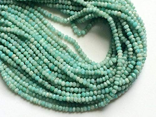 BEADS GEMSTONE 1 Strand Natural Amazonite Faceted Rondelle Beads, Amazonite Necklace, Sea Foam Blue Gemstone, 4-4.5mm, 13 Inch Code-HIGH-16584, Edelstein Metall Stein von WORLD WIDE GEMS