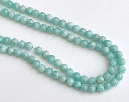 BEADS GEMSTONE 1 Strand Natural Amazonite Plain Round Beads, Amazonite Necklace, Sea Blue Edelsteinperlen, 5,5mm, 6,5 Inch Code-HIGH-17067, Edelstein Metall Stein von WORLD WIDE GEMS