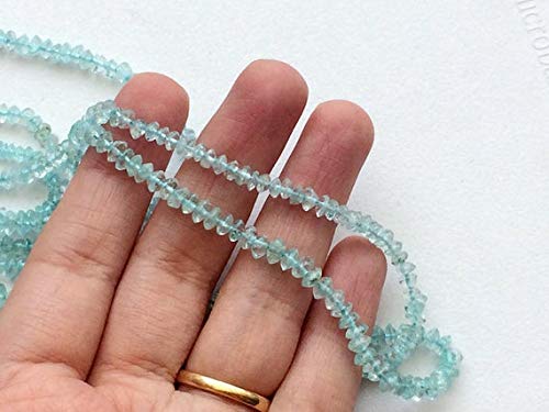 BEADS GEMSTONE 1 Strand Natural Aquamarin Faceted Button Rondelle Beads, Natural Aquamarin Beads, Aquamarin Necklace, 3-4mm, 13 Inch Code-HIGH-17323 von WORLD WIDE GEMS