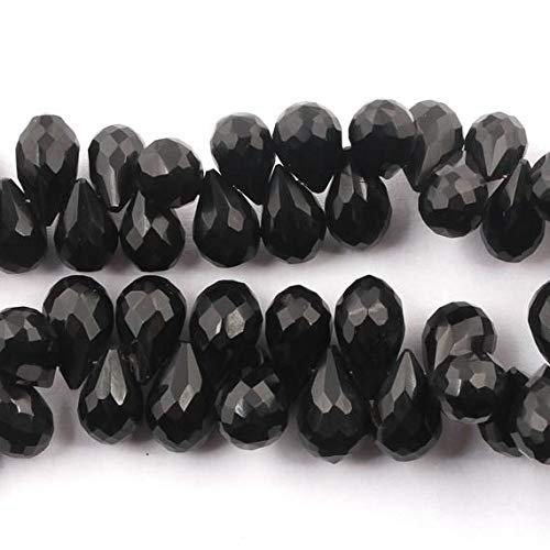 BEADS GEMSTONE 1 Strand Natural Black Onyx Faceted Tear Drop Briolettes - Black Onyx Beads 9mmx7mm-12mmx7mm 8 Zoll Code-HIGH-14770 von WORLD WIDE GEMS