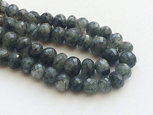 BEADS GEMSTONE 1 Strand Natural Black Rutile Quarz Faceted Rondelle Beads, Rutilated Quarz-Perlen, Rutile Quarz Necklace, 9-14mm, 8 Inch Code-HIGH-18112, Edelstein Metall Stein von WORLD WIDE GEMS