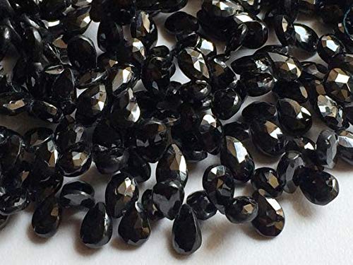 BEADS GEMSTONE 1 Strand Natural Black Spinell Faceted Pear Bead, Edelstein Briolettes, Black Beads, Spinell Necklace, 7x8-7x12mm 8 Inch Long Code-HIGH-18390 von WORLD WIDE GEMS