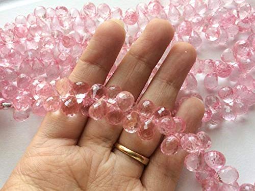 BEADS GEMSTONE 1 Strand Natural Crystal Quarz, Coated Crystal Bead, Micro Faceted Tear Drop Briolette, Rose Pink Color, 7x11mm 8 Inch Long Code-HIGH-16619 von WORLD WIDE GEMS