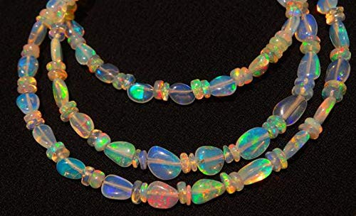 BEADS GEMSTONE 1 Strand Natural Ethiopian Opal Super Quality 4 to 5MM Broad & 5 to 6MM Long Nugget and 3MM Rondelle Bead Necklace 19 Inch Long Code-HIGH-11694, Edelstein Metall Stein von WORLD WIDE GEMS