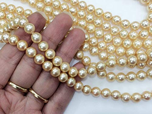 BEADS GEMSTONE 1 Strand Natural Gold South Sea Pearls Cultured, Natural Pearls, Original South Sea Pearls Non Treated Round Balls, 8-9mm, 9 Inch Code-HIGH-16999 von WORLD WIDE GEMS