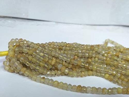 BEADS GEMSTONE 1 Strand Natural Golden Rutilated Quarz Faceted Rondelle Perlen 4mm 13 Zoll Strand Code-HIGH-38537 von WORLD WIDE GEMS