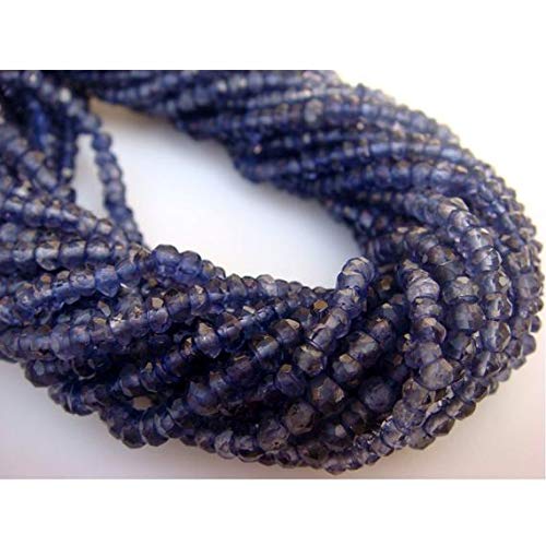 BEADS GEMSTONE 1 Strand Natural Iolite Rondelles, Micro Faceted Edelstein Perlen, 3mm Perlen, Großhandel Preis, 13 Zoll Code-HIGH-17542, Edelstein Metall Stein von WORLD WIDE GEMS