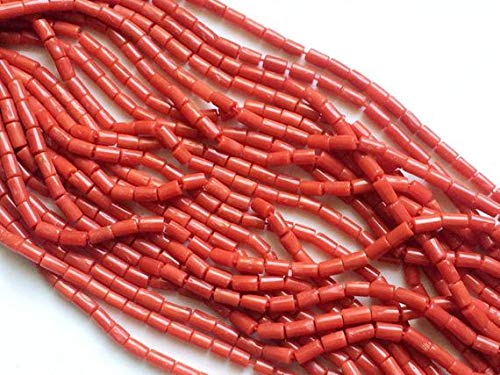 BEADS GEMSTONE 1 Strand Natural Italian Coral, Original Coral Plain Rectangle Tube, Coral Necklace, 6-7mm, 8 Inch Code-HIGH-16452, Edelstein Metall Stein von WORLD WIDE GEMS