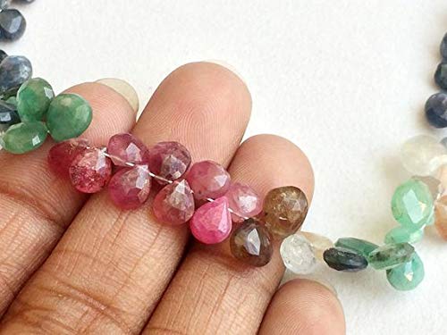 BEADS GEMSTONE 1 Strand Natural Multi Sapphire Faceted Heart Beads, Sapphire Necklace, 6-8mm, 6 Inch Code-HIGH-16262, Edelstein Metall Stein von WORLD WIDE GEMS