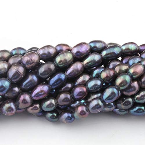 BEADS GEMSTONE 1 Strand Natural Mystic Blue Coated Glass Rice Pearl Rondelles - Blue Rice Pearl Rondelles 6mmx5mm-8mmx6mm 16inch Code-HIGH-13946 von WORLD WIDE GEMS