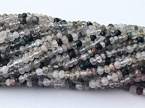 BEADS GEMSTONE 1 Strand Natural Rutile Quarz-Perlen Rutiliated Quarz Faceted Rondelles, Tiny Beads, Natutal Rutile Necklace, 3,5mm, 13 Inch Code-HIGH-17894, Edelstein Metall Stein von WORLD WIDE GEMS