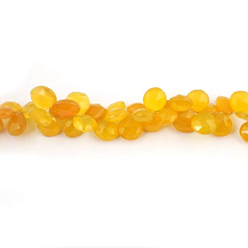 BEADS GEMSTONE 1 Strand Natural Yellow Chalceny Faceted Heart Shape Perlen Briolettes - 10mmx10mm-12mmx12mm 8 Zoll Code-HIGH-12609, Edelstein Metall Stein von WORLD WIDE GEMS