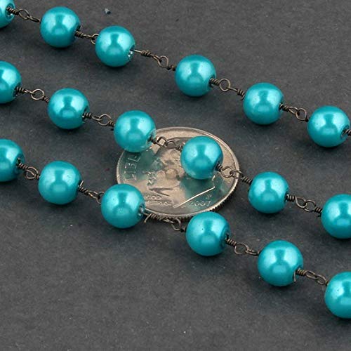 BEADS GEMSTONE 10 Füße Sky Blue Coated Glass Perle Perlen Kette - Sky Blue Mmade Pearl Perlen in Black Wire Code-HIGH-14911 von WORLD WIDE GEMS