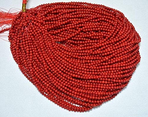 BEADS GEMSTONE 10 Strände Red Coral Smooth Beads, Natural Coral Edelstein Glatte Runde Perlen, 3mm Perlen, 16,5 Zoll Code-HIGH-24986 von WORLD WIDE GEMS