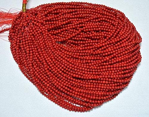 BEADS GEMSTONE 10 Strände Red Coral Smooth Beads, Natural Coral Edelstein Glatte Runde Perlen, 3mm Perlen, 16,5 Zoll Code-HIGH-31837 von WORLD WIDE GEMS