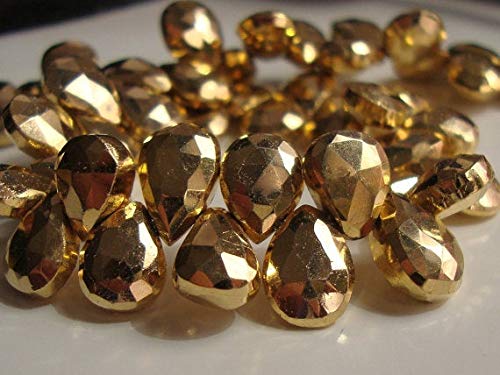 BEADS GEMSTONE 10 pcs, 10-11mm AAA Lovely Sparkling Gold Pyrite Micro Faceted Pear Briolette Code-HIGH-62396 von WORLD WIDE GEMS