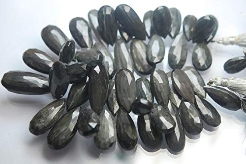 BEADS GEMSTONE 10 pcs, Super Finest,Black Cats-Eye Faceted Pear Shape Briolette,16-21mm Code-HIGH-53847 von WORLD WIDE GEMS