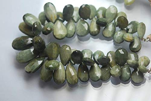 BEADS GEMSTONE 10 pcs,Super Finest,GREEN Cats-Eye Faceted Pear Shape Briolette,16-20mm Code-HIGH-54762 von WORLD WIDE GEMS