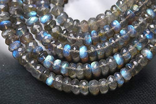 BEADS GEMSTONE 10x14 Zoll Super Finest Natural BLUE FLASHY LABRARITE Faceted Rondelles Size-5.5-7mm aprx Code-HIGH-57802 von WORLD WIDE GEMS