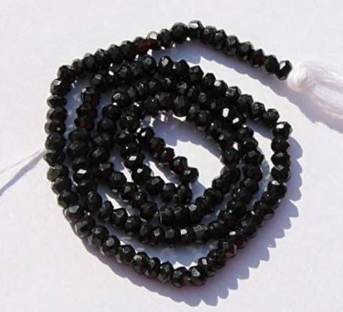 BEADS GEMSTONE 14 Inch Long Natural Black Onyx Faceted Rondelle Beads, Black Onyx Loose Beads, 3,5mm, Black Onyx Edelsteine Beads Code-HIGH-42591 von WORLD WIDE GEMS