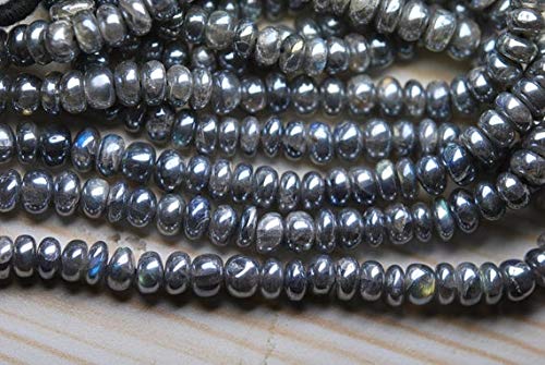 BEADS GEMSTONE 14 Inch Strand, Super Rare Finest-Quality-Mytic Labrarite Smooth Polished Rondelles 5-6mm Code-HIGH-57436 von WORLD WIDE GEMS