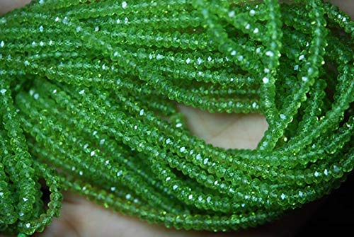 BEADS GEMSTONE 14 Zoll Strand, AAA Super Rare Green Perit Faceted Rondelles Large Size 3.5mm Code-HIGH-55681 von WORLD WIDE GEMS