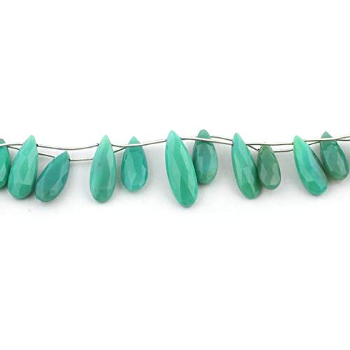 BEADS GEMSTONE 2 Strand Natural Green Chalceny Faceted Long Elongated Pear Drop Perlen Briolettes - 12mmx10mm-32mmx11mm 8 Zoll Code-HIGH-12570 von WORLD WIDE GEMS