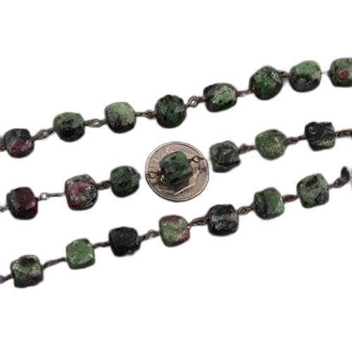 BEADS GEMSTONE 3 Fuß Rubin Zoisite Faceted Cubes Perlen Kette - Black Wire Wrapped Rosary Style Perlen Kette 7mm-9mm Code-HIGH-13296, Edelstein Metall Stein von WORLD WIDE GEMS