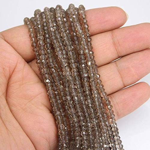 BEADS GEMSTONE 3 Strand Natural Brown Smoky Quarz Faceted Rondelle Micro Edelstein Handwerk Lose Perlen 13 Zoll Lange 3,5mm 4mm Code-HIGH-26757 von WORLD WIDE GEMS