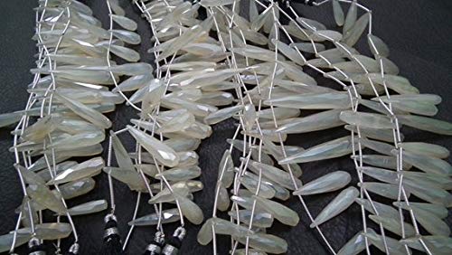 BEADS GEMSTONE 3 Strands 10 Pcs/Strand-20-30mm-Pearl Coated White Chalceny Faceted Elongated Drops Shape Briolette Code-HIGH-59865 von WORLD WIDE GEMS