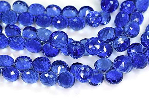 BEADS GEMSTONE 3 Strands Sale-9-10mm AAAA Vivid Deep AAA Tansanit Blue Quarz Microfaceted Zwiebel Shape Briolette Perlen Code-HIGH-59899 von WORLD WIDE GEMS