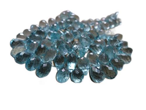 BEADS GEMSTONE 30pcs 9 to 10mm Aquamarin Briolette Faceted Drops Beach Code-HIGH-70976, Edelstein Metall Stein von WORLD WIDE GEMS