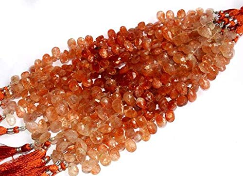 BEADS GEMSTONE 4 Inch Long Natural Sunstone Faceted Pear Briolettes Size 11x8 mm Code-HIGH-40698 von WORLD WIDE GEMS