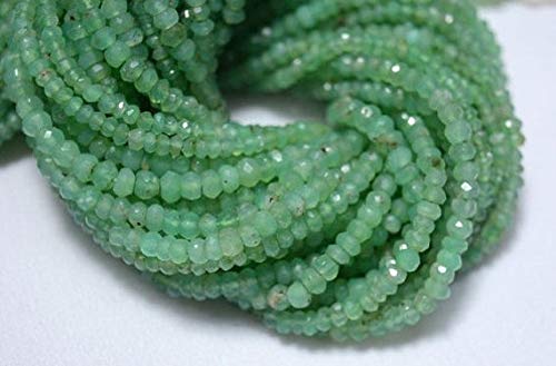 BEADS GEMSTONE 5 Strände Chrysoprase Rondelle Beads, Chrysoprase Micro Faceted Rondelle Beads, 4mm Beads, 14 Inch Beach Code-HIGH-30904 von WORLD WIDE GEMS