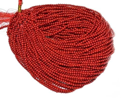 BEADS GEMSTONE 5 Strände Red Coral Smooth Beads, Natural Coral Edelstein Glatte Runde Perlen, 3mm Perlen, 16,5 Zoll Strand Code-HIGH-24846 von WORLD WIDE GEMS