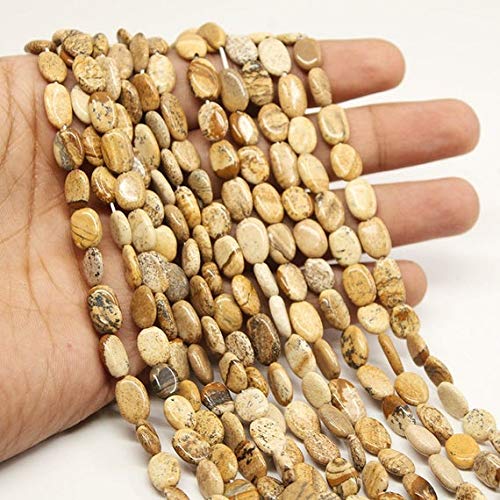 BEADS GEMSTONE 5 Strand Gelb Bild Jasper Glatte Oval Edelstein Lose Handwerk Perlen Strand Großhandel 13 Zoll Lange 9mm 11mm Code-HIGH-21372 von WORLD WIDE GEMS