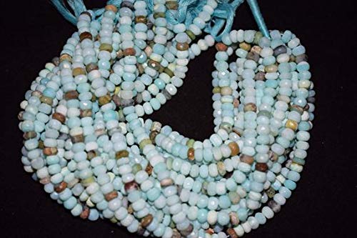 BEADS GEMSTONE 5 Strands Fine Quality Natural Peru Blue Opal FAR Rondelle Faceted Beads 8-8.50 mm 13 Inch each Code-HIGH-45400, Edelstein Metall Stein von WORLD WIDE GEMS