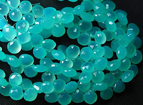 BEADS GEMSTONE 5x8 Zoll, AAA Aqua Chalceny Faceted Heart Briolettes 10-11mm Large Size Code-HIGH-65409 von WORLD WIDE GEMS