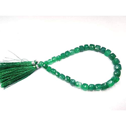 BEADS GEMSTONE 6-7MM Faceted Green Onyx Natural Edelstein Cube Shape Perlen 8 Zoll Lange Strand Code-HIGH-44435, Edelstein Metall Stein von WORLD WIDE GEMS