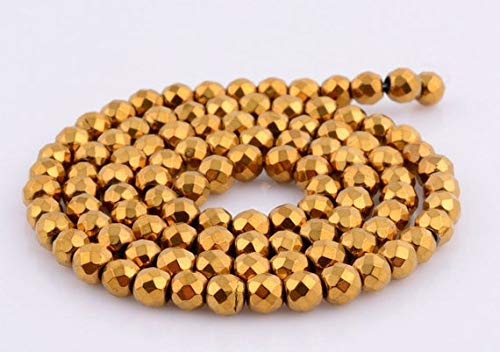 BEADS GEMSTONE 6MM270 6mm Faceted Gold Hämatite Runde Kugellose Edelstein Perlen 16 Zoll Long Code-HIGH-34223 von WORLD WIDE GEMS