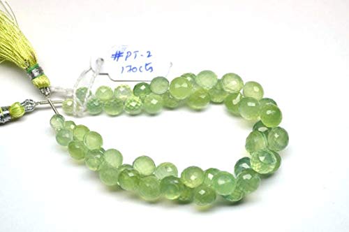 BEADS GEMSTONE 7 Inch 5-8mm Natural Prehnite Edelstein Microfaceted Zwiebel Briolette Perlen Strand Code-HIGH-58728 von WORLD WIDE GEMS