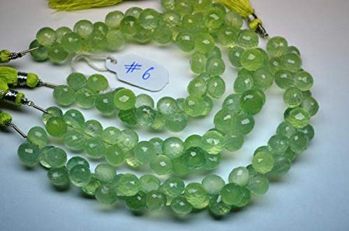 BEADS GEMSTONE 7 Inch 8-10mm Natural Decent Prehnite Edelstein Microfaceted Zwiebel Briolette Perlen Strand Code-HIGH-58816 von WORLD WIDE GEMS