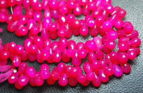 BEADS GEMSTONE 7 Inch Beach -Pink Chalceny Faceted Tear Drops Shape Briolette, Size 10-12mm Approx Code-HIGH-57165 von WORLD WIDE GEMS