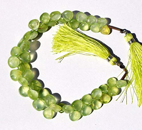 BEADS GEMSTONE 8-9 mm Natural Prehnite Edelstein Smooth Heart Briolette Perlen 3,5 Zoll Code-HIGH-42602 von WORLD WIDE GEMS