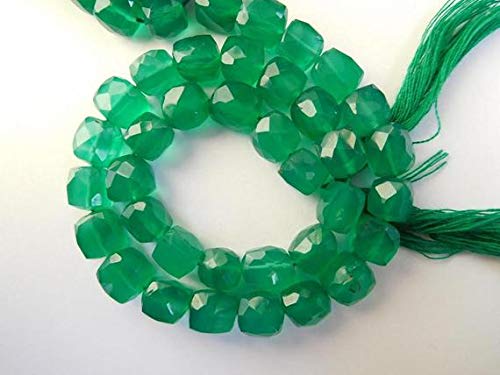 BEADS GEMSTONE 8 Inch Long Beach Green Onyx Natural Edelstein 7mm Faceted Cube Shape Perlen Code-HIGH-44296, Edelstein Metall Stein von WORLD WIDE GEMS