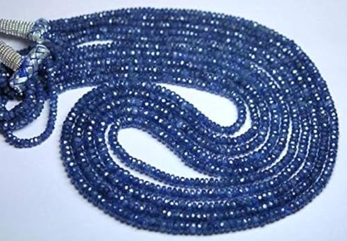 BEADS GEMSTONE 8 Inch Strand, Finest Quality,NATURAL Burmesian Blue Sapphire Micro Faceted Rondelles Beads 3-4,5mm Code-HIGH-56144, Edelstein Metall Stein von WORLD WIDE GEMS