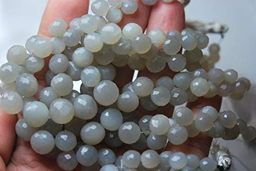 BEADS GEMSTONE 8'' Long Strand, Natural White Grey Moonstone Faceted Onion Briolettes, Bigger Size 11-7mm Code-HIGH-52521, Edelstein Metall Stein von WORLD WIDE GEMS