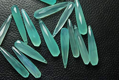 BEADS GEMSTONE 8 Zoll Strand, Super Finest. Peruvian Aqua Chalceny Faceted Long Drops Briolettes, Size 35mm Code-HIGH-52674 von WORLD WIDE GEMS